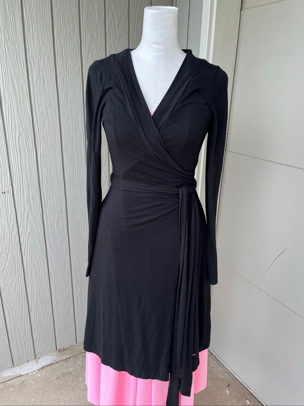 Banana Republic Wrap Dress XS Black Modal Knit Long Sleeve Office Minimalist